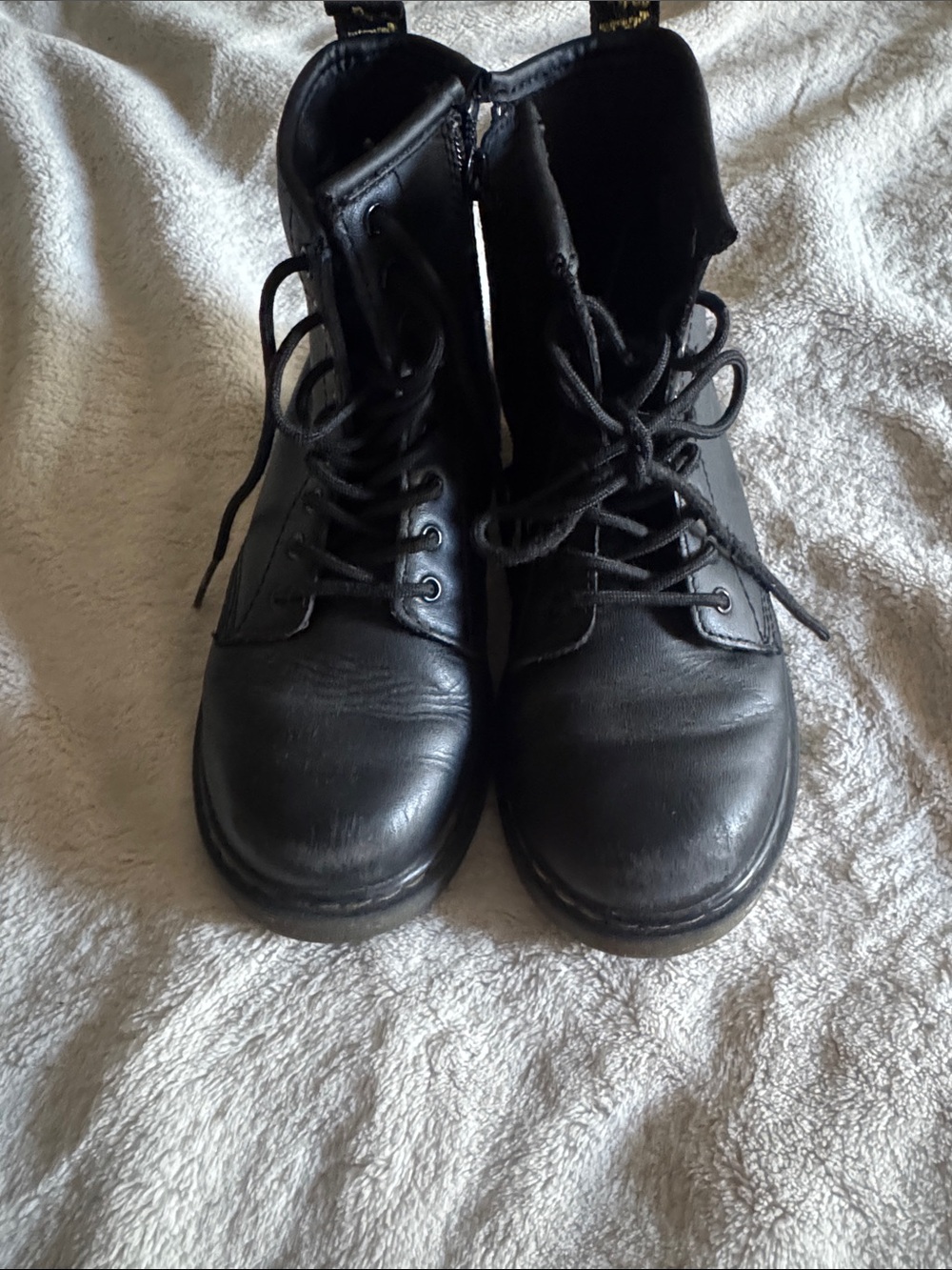 Kids Black Lace-Up Leather Combat Boots
